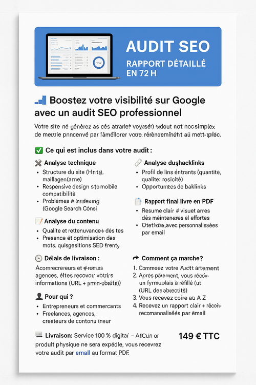 Audit SEO complet (site web ou boutique en ligne)